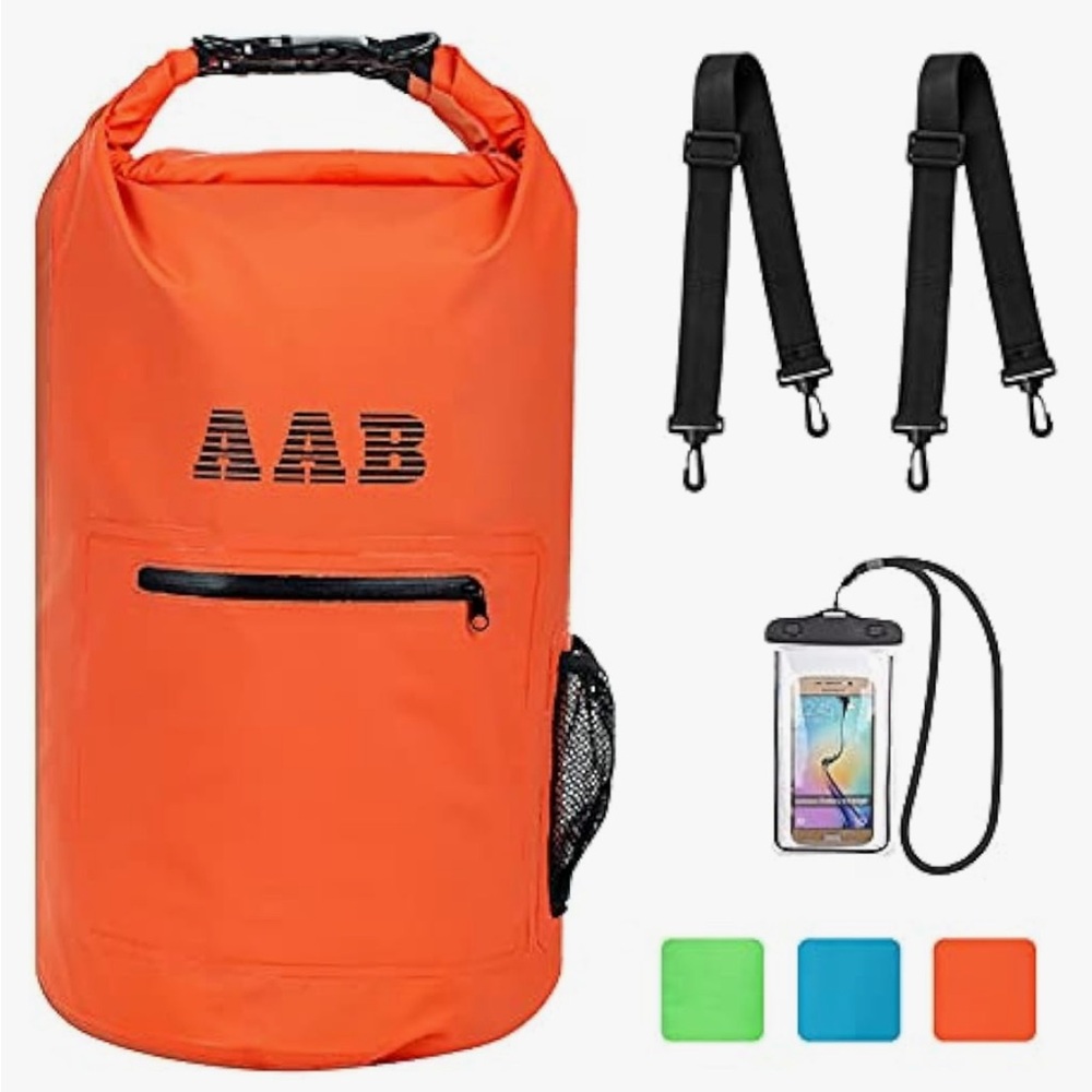 NEW AAB Orange Waterproof Dry Bag Backpack with Front Zippered Pocket 20 L